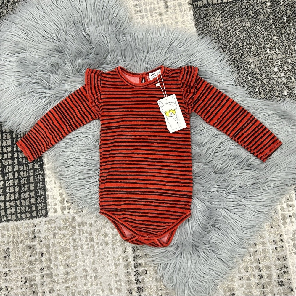 Noé & Zoë Terry Red Striped Ruffled Bodysuit Size 18-24 month ($63) NEW